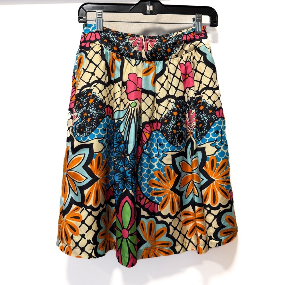 Edward Achour Paris 100% Silk Seahorse Skirt Pockets Made in France Size 36/2 - Picture 2 of 11